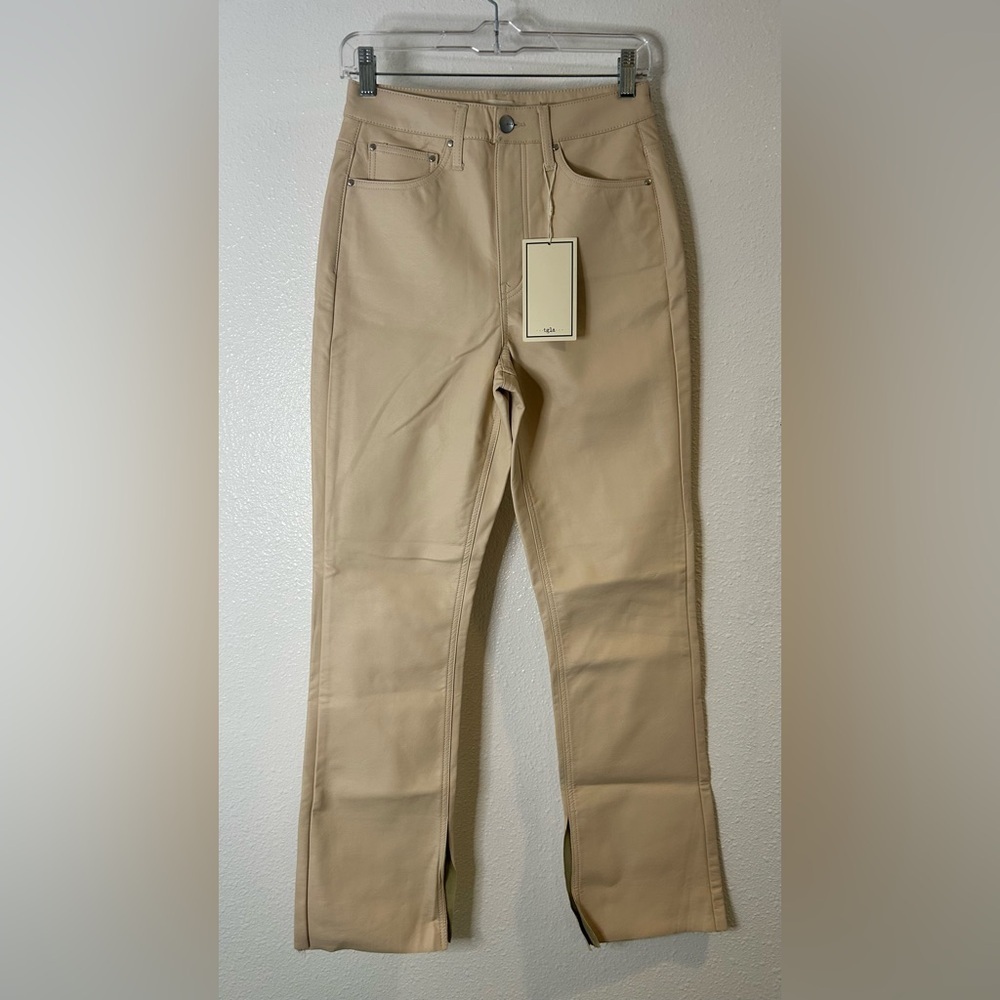 tgla Super High Rise Bootcut Tan Faux Leather Jeans Size 5/27